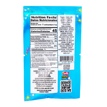 Dip Loko Blueberry Lollipop with Popping Candy .39oz - 24 Pack   Nutrition Facts Ingredients