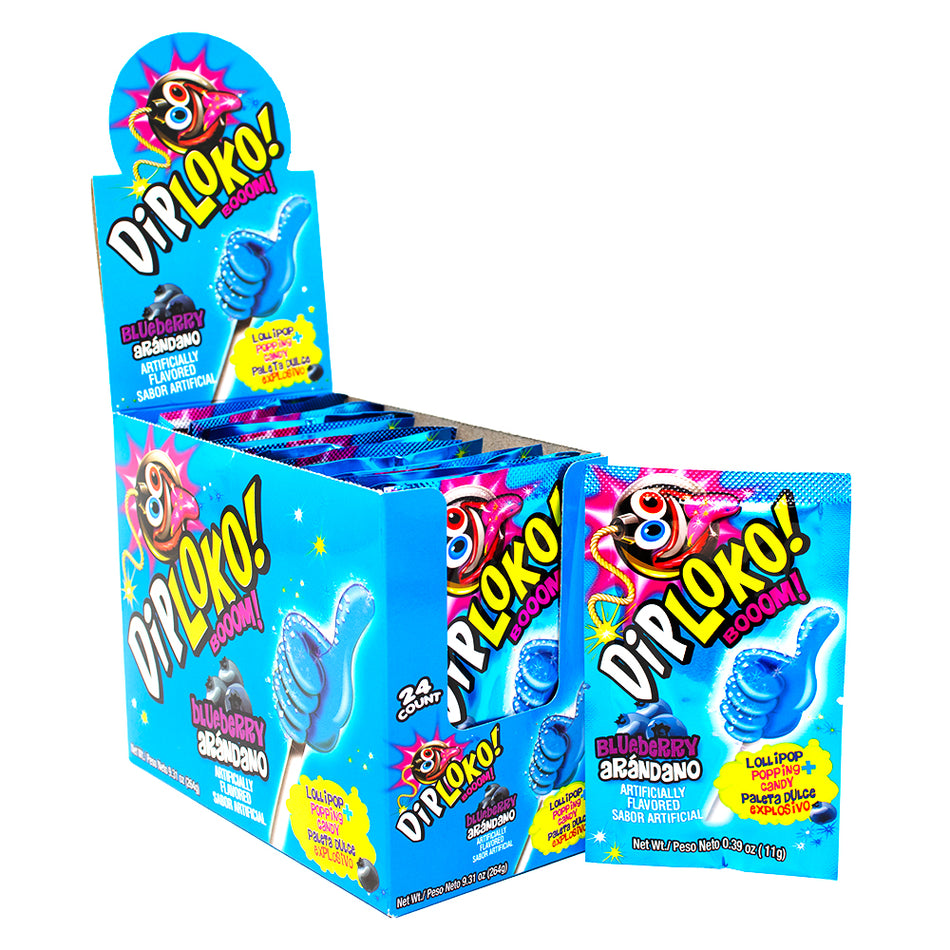 Dip Loko Blueberry Lollipop with Popping Candy .39oz - 24 Pack