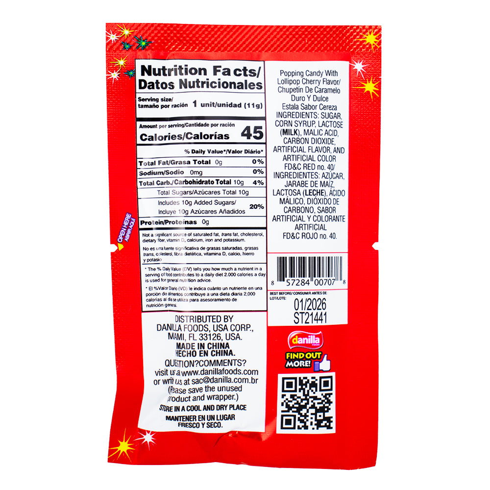 Dip Loko Cherry Lollipop with Popping Candy .39oz - 24 Pack   Nutrition Facts Ingredients