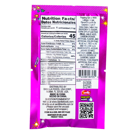 Dip Loko Grape Lollipop with Popping Candy .39oz - 24 Pack   Nutrition Facts Ingredients