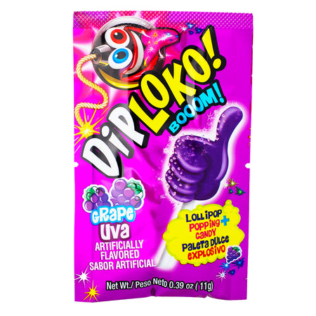Dip Loko Grape Lollipop with Popping Candy .39oz - 24 Pack