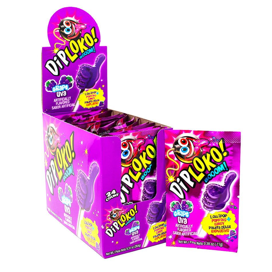 Dip Loko Grape Lollipop with Popping Candy .39oz - 24 Pack