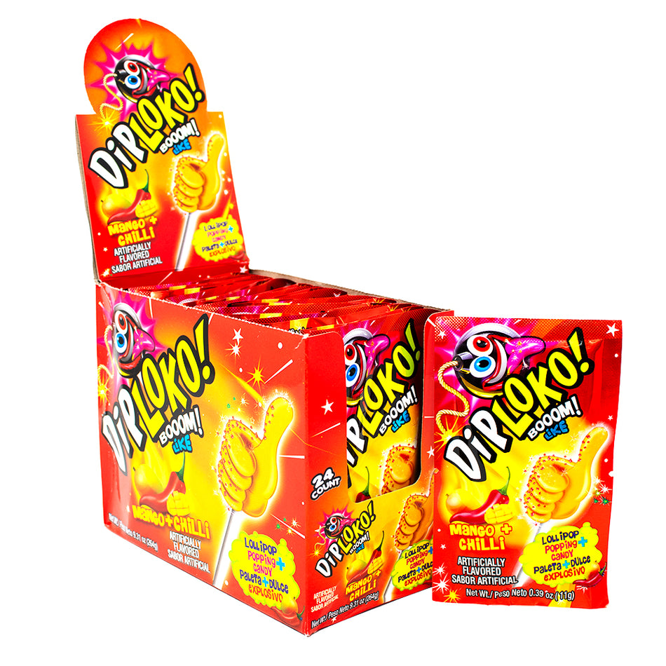 Dip Loko Mango Chili Lollipop with Popping Candy .39oz - 24 Pack