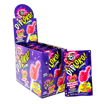 Dip Loko Sour Raspberry Lollipop with Popping Candy .39oz - 24 Pack