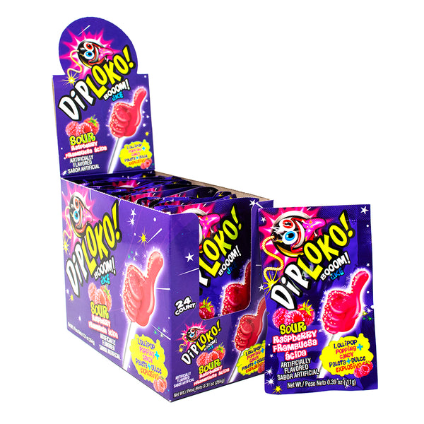 Dip Loko Sour Raspberry Lollipop with Popping Candy .39oz - 24 Pack