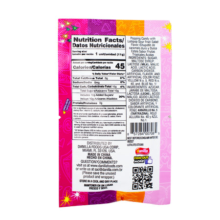 Dip Loko Sour Tropical Punch Lollipop with Popping Candy .39oz - 24 Pack   Nutrition Facts Ingredients