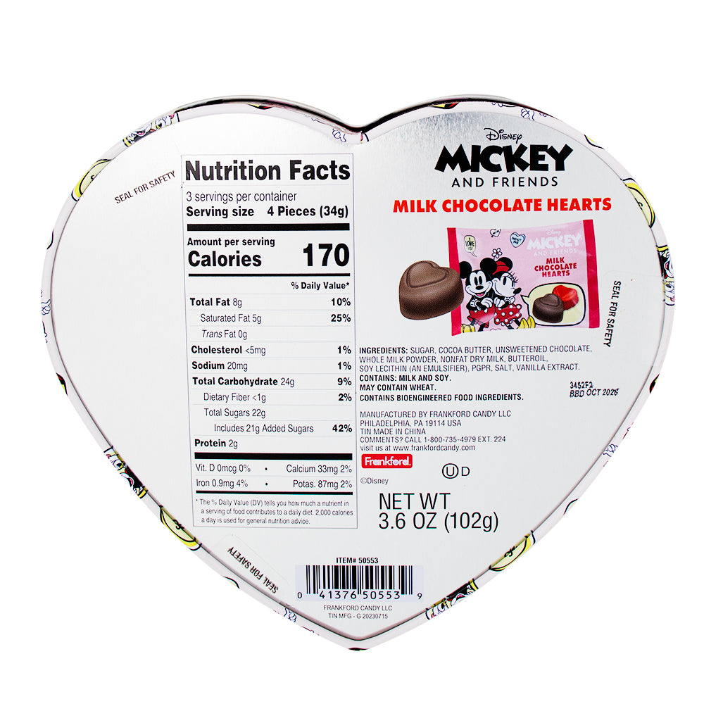 Disney Mickey Mouse & Minnie Mouse Valentine's Heart Tin 3.6oz - 6 Pack Nutrition Facts Ingredients