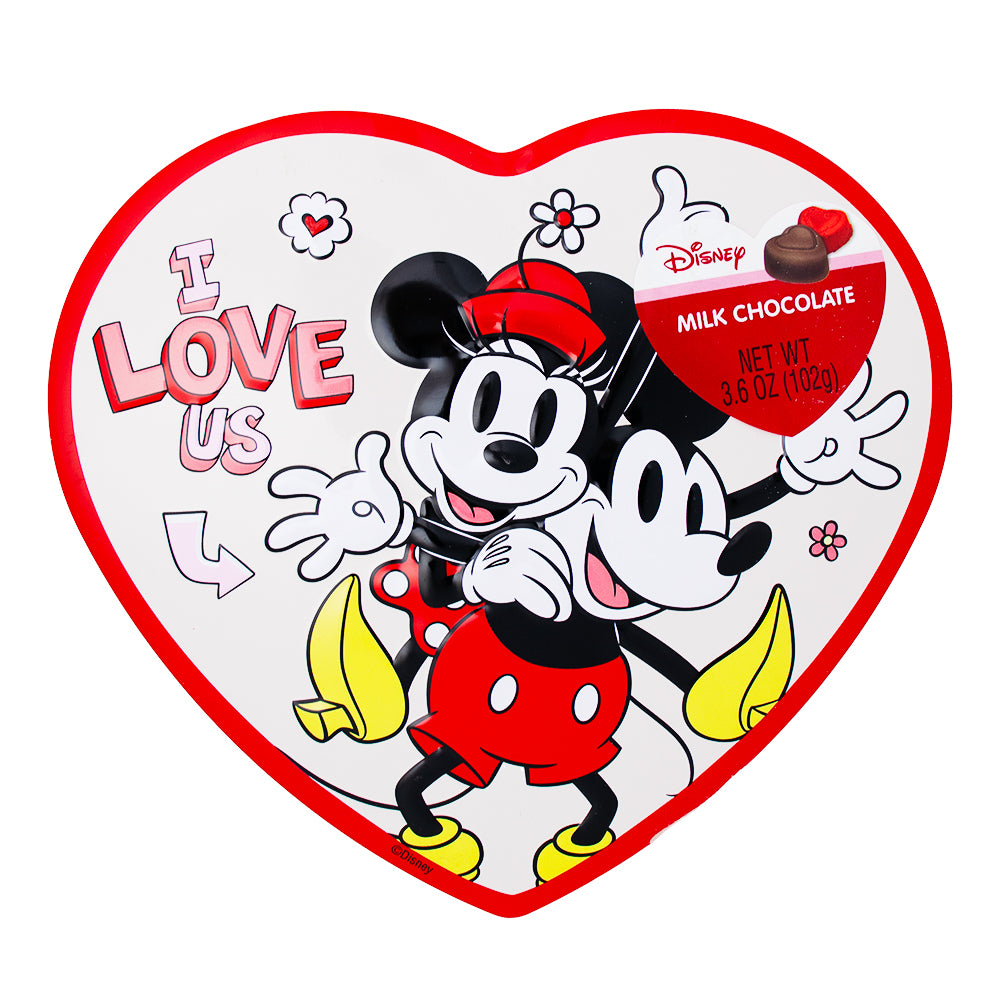 Mickey or Minnie Mouse Milk Chocolate Hearts Valentine Gift Box 50g - 24 Pack