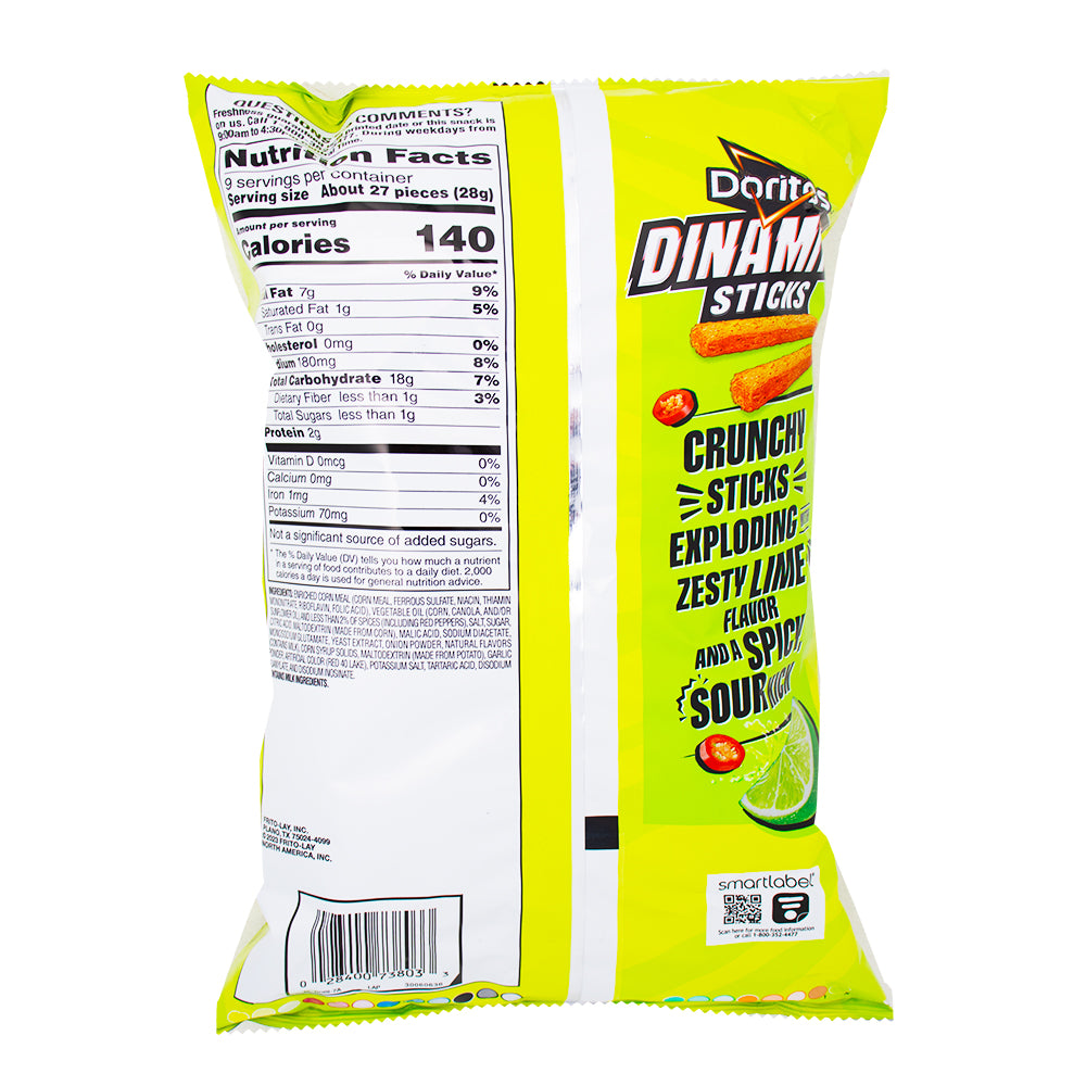 Doritos Dinamita Sticks Tangy Fiery Lime 9oz - 1 Bag  Nutrition Facts Ingredients