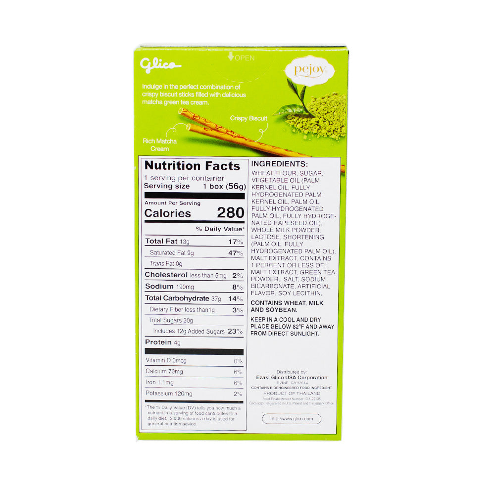 Pejoy Matcha 1.98oz - 10 Pack  Nutrition Facts Ingredients