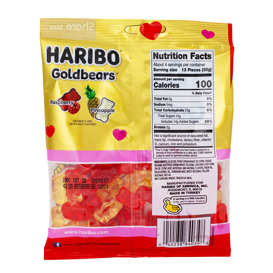 Haribo Gold Bears Valentine's Day Edition 4oz - 12 Pack Nutrition Facts Ingredients - Gummy Bears - Valentines Day - Candy Store - Haribo - Haribo Gummy