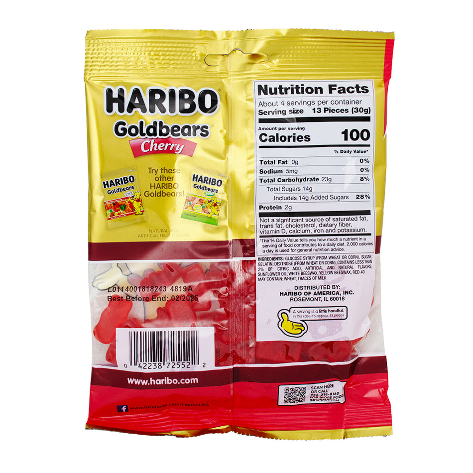 Haribo Gold Bears Cherry 4oz - 12 Pack Nutrition Facts Ingredients