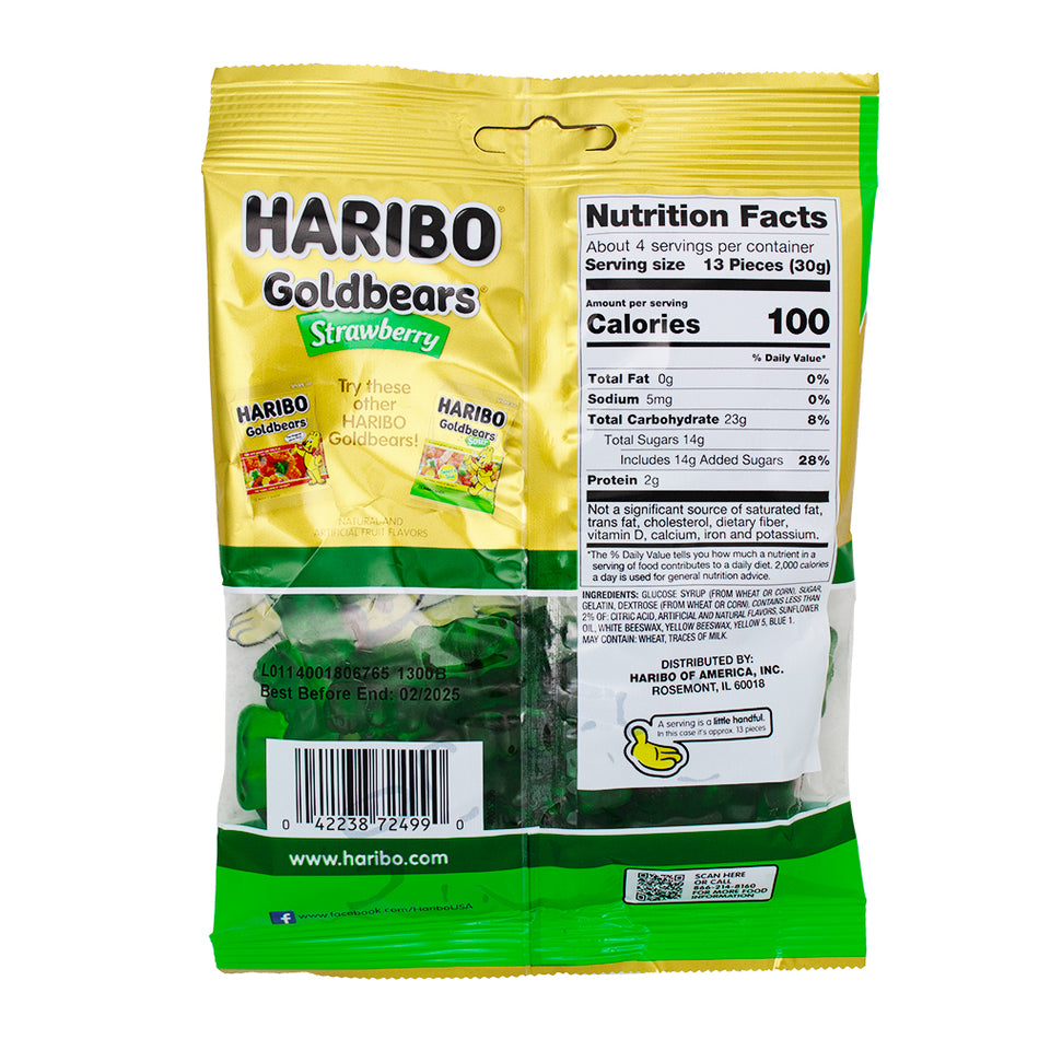 Haribo Gold Bears Strawberry 4oz - 12 Pack Nutrition Facts Ingredients