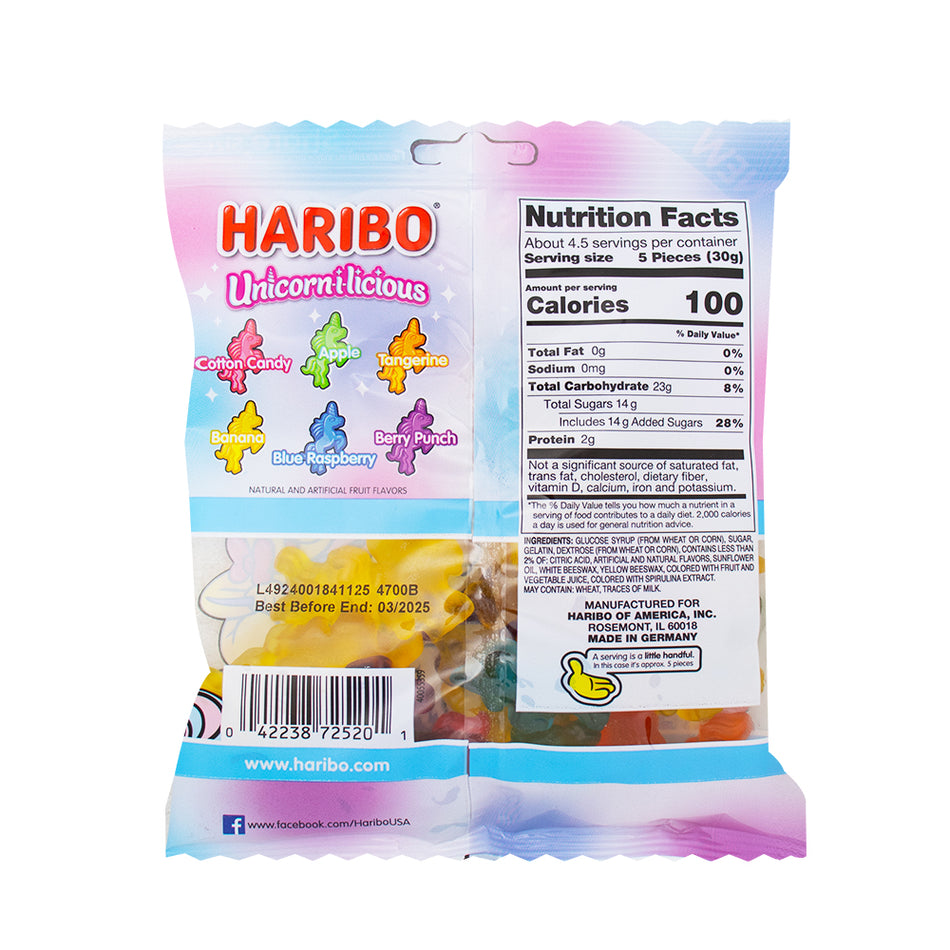 Haribo Unicorn-I-Licious 5oz - 12 Pack  Nutrition Facts Ingredients