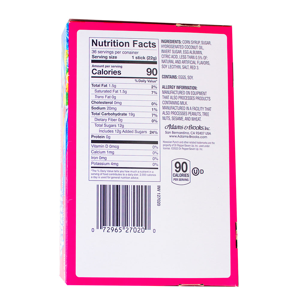 Hawaiian Punch Chew Bars Lemon Berry Squeeze .8oz - 36 Pack   Nutrition Facts Ingredients