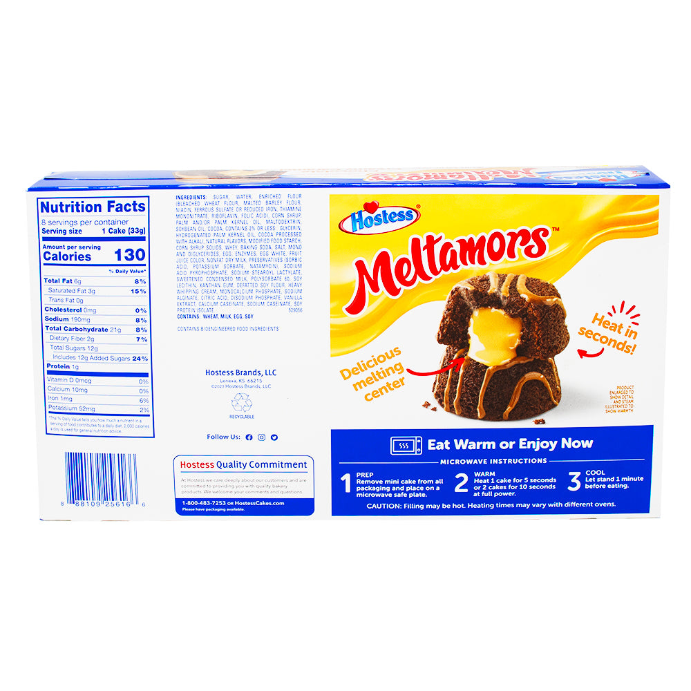 Hostess Meltamors Chocolate Creamy Caramel 264g (8 Cakes) - 1 Box  Nutrition Facts Ingredients