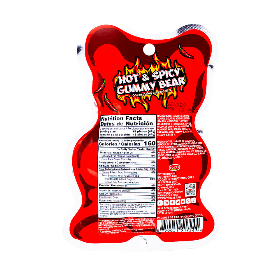 Hot & Spicy Gummy Bear 2.95oz - 48 Pack  Nutrition Facts Ingredients