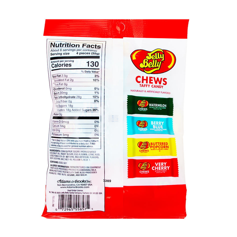 Jelly Belly Chews Peg Bag 7oz - 12 Pack   Nutrition Facts Ingredients