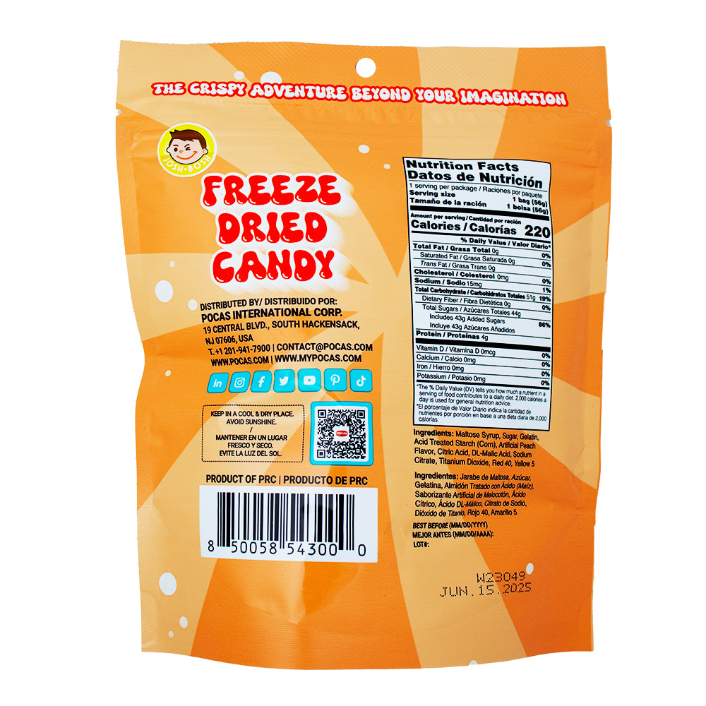 Josh Bosh Freeze Dried Candy Peach Rings 1.95oz - 24 Pack  Nutrition Facts Ingredients