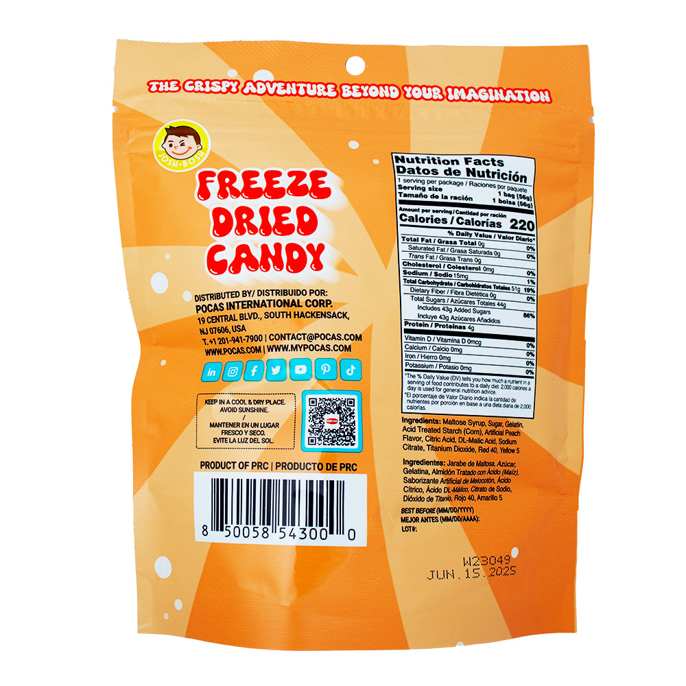 Josh Bosh - Freeze Dried Candy - Peach Rings 1.95oz - 24 Pack  Nutrition Facts Ingredients