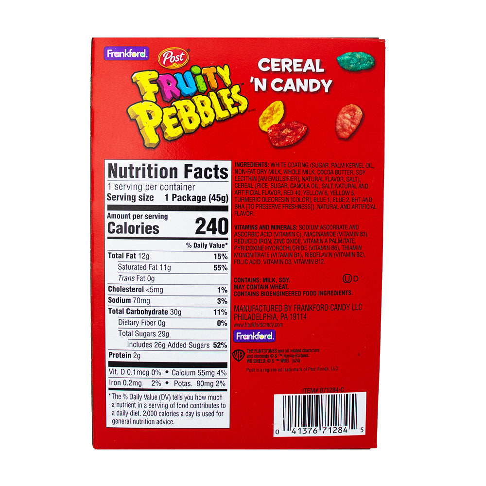 Fruity Pebbles White Chocolate Easter Bunny 1.6oz - 18 Pack Nutrition Facts Ingredients