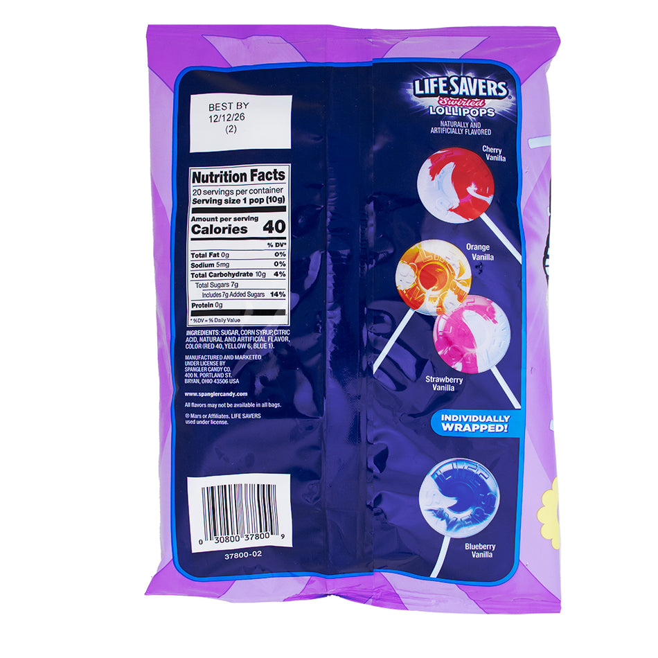 Lifesavers Swirled Lollipops 25 Pieces 8.8oz - 1 Bag Nutrition Facts Ingredients