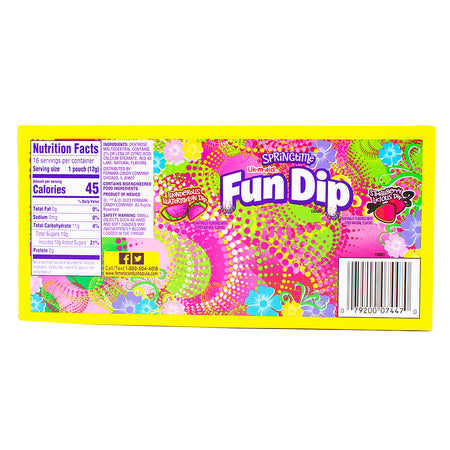 Fun Dip Springtime Watermelon/Strawberry 16 Pouches - 1Box  Nutrition Facts Ingredients