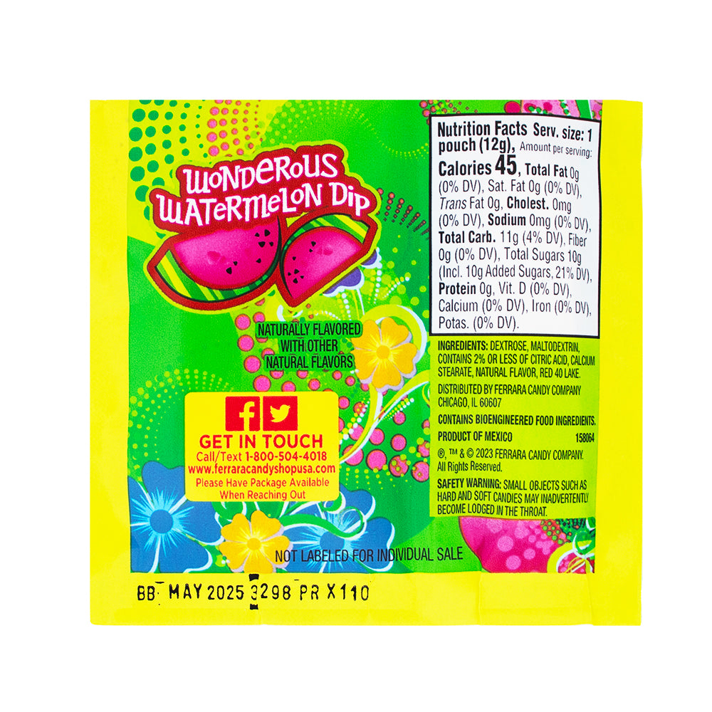 Fun Dip Springtime Watermelon/Strawberry 16 Pouches - 1Box Nutrition Facts Ingredients