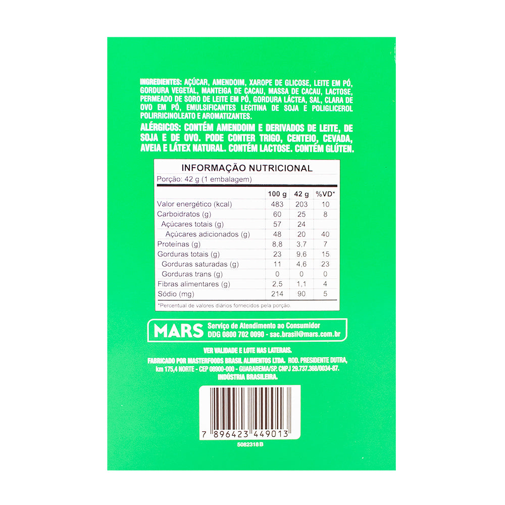 Snickers Lime Mousse (Brazil) 42g - 20 Pack  Nutrition Facts Ingredients