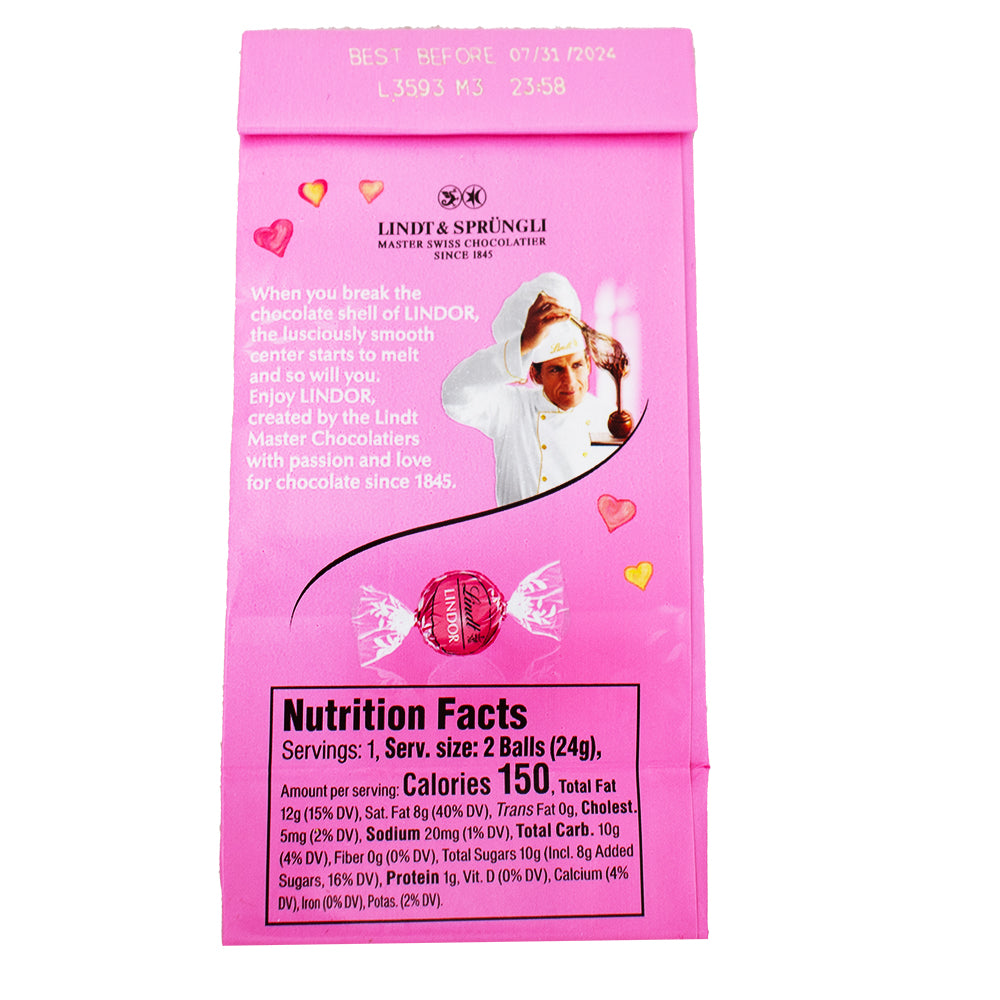 Lindor Valentine Strawberries and Cream Mini Bag .8oz - 24 Pack Nutrition Facts Ingredients