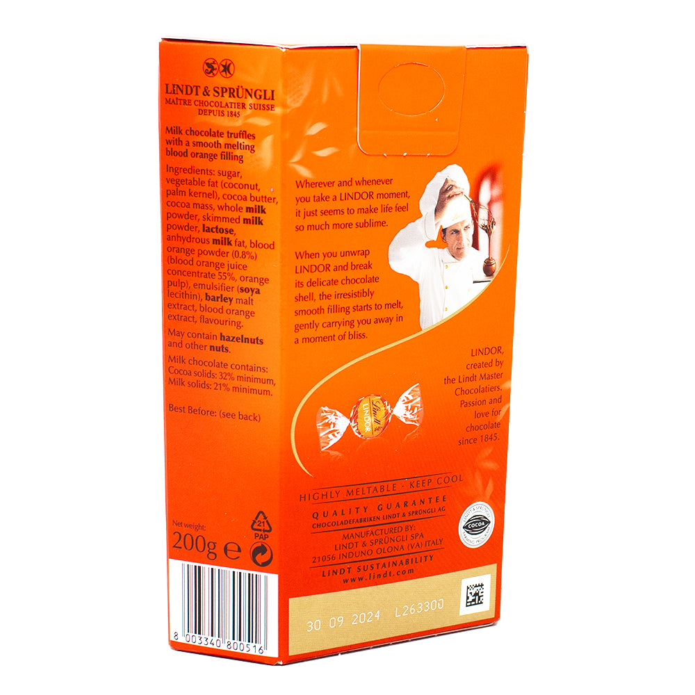 Lindt Lindor Milk Blood Orange Gift Box (UK) 200g - 1 Pack   Nutrition Facts Ingredients