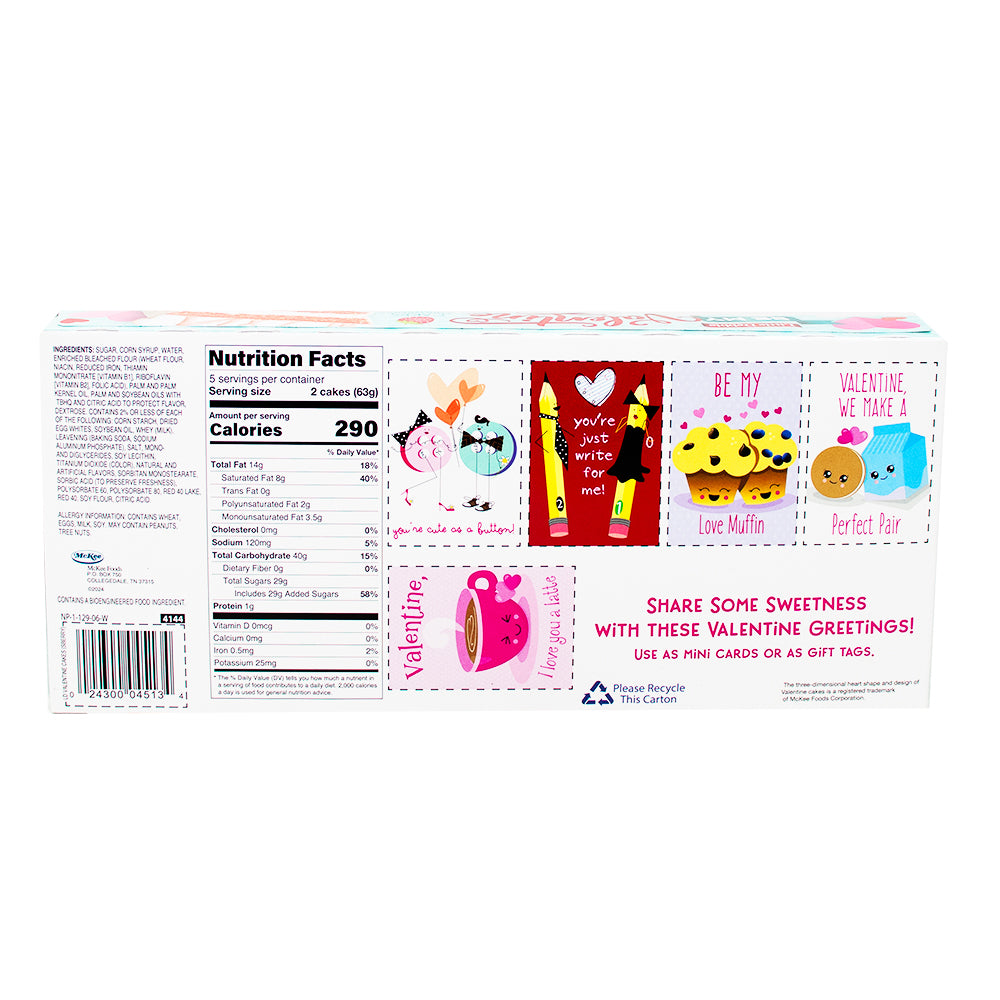 Little Debbie Valentine Strawberry Heart Cakes (10 Pieces) 315g  - 1 Box Nutrition Facts Ingredients