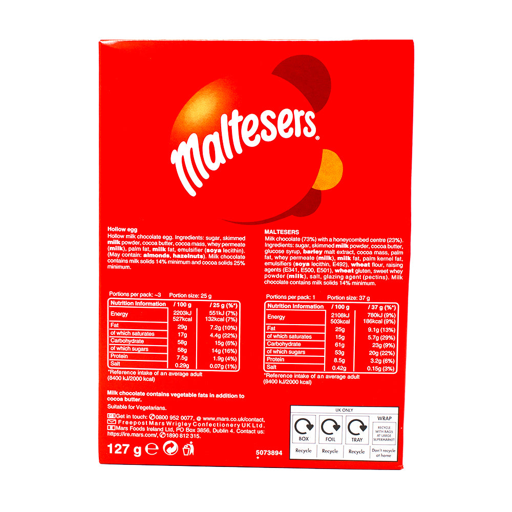 Maltesers Medium Egg 127g  - 9 Pack   Nutrition Facts Ingredients