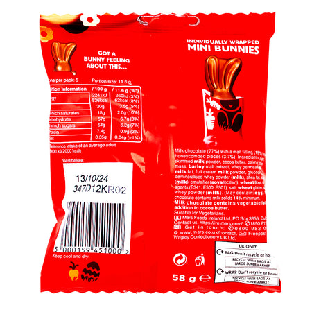 Maltesers Mini Bunnies (UK) 58g - 24 Pack   Nutrition Facts Ingredients