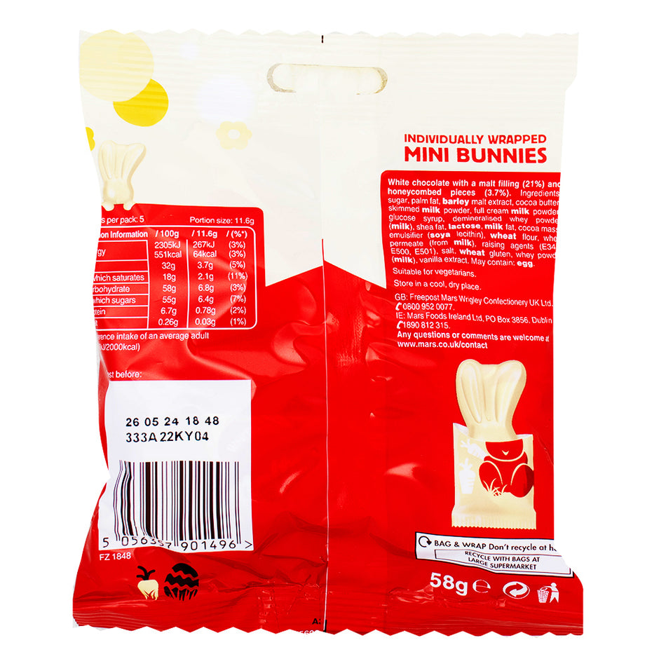 Maltesers White Mini Bunnies (UK) 58g - 24 Pack  Nutrition Facts Ingredients
