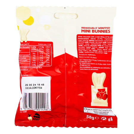 Maltesers White Mini Bunnies (UK) 58g - 24 Pack  Nutrition Facts Ingredients