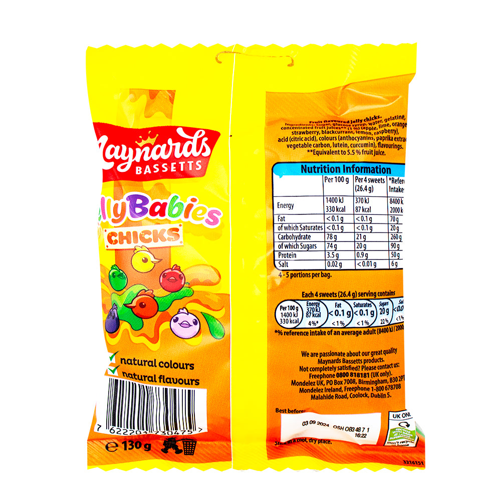 Maynards Bassetts Jelly Babies Chicks (UK) 165g - 12 Pack   Nutrition Facts Ingredients