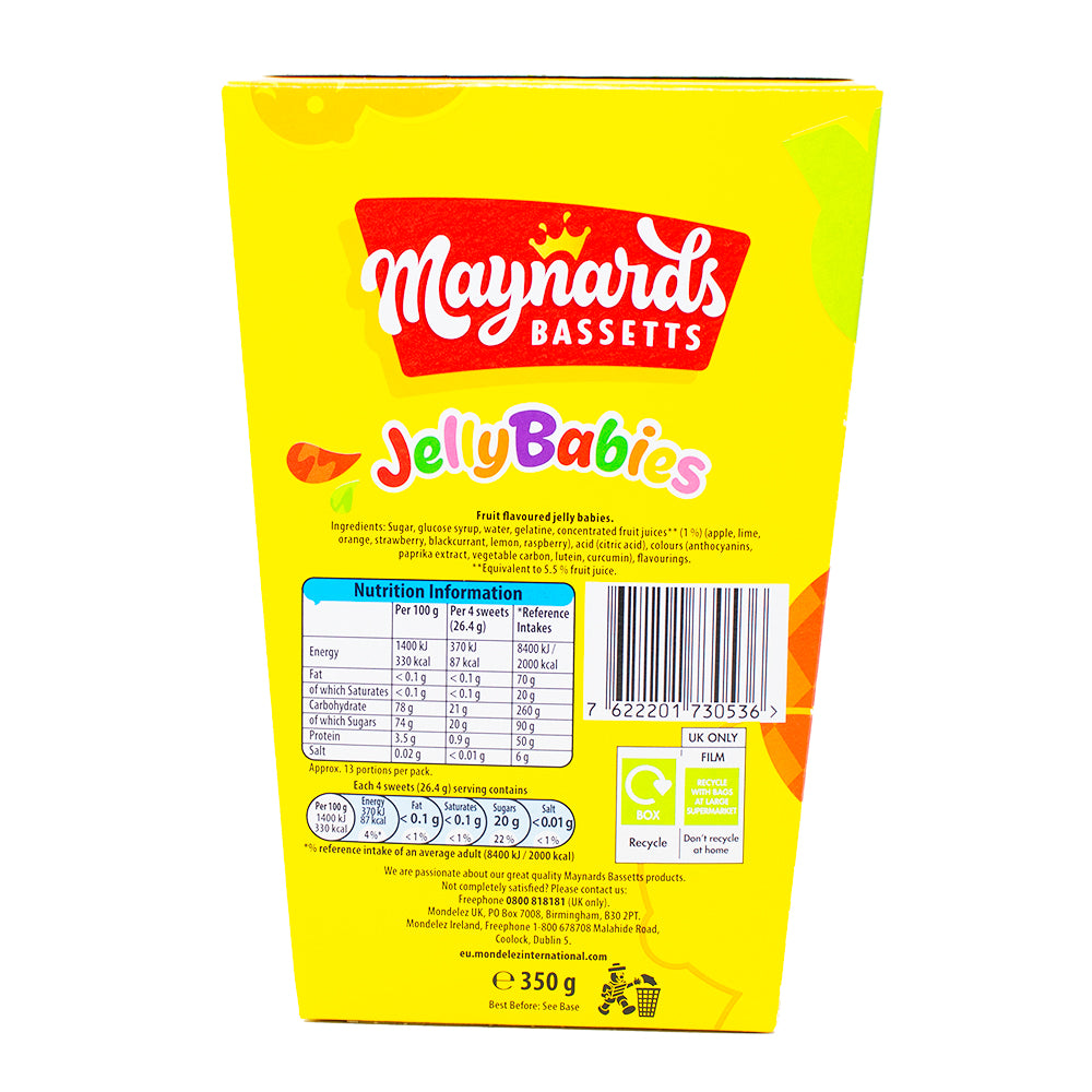 Maynards Bassetts Jelly Babies Gift Box 350g - 6 Pack   Nutrition Facts Ingredients