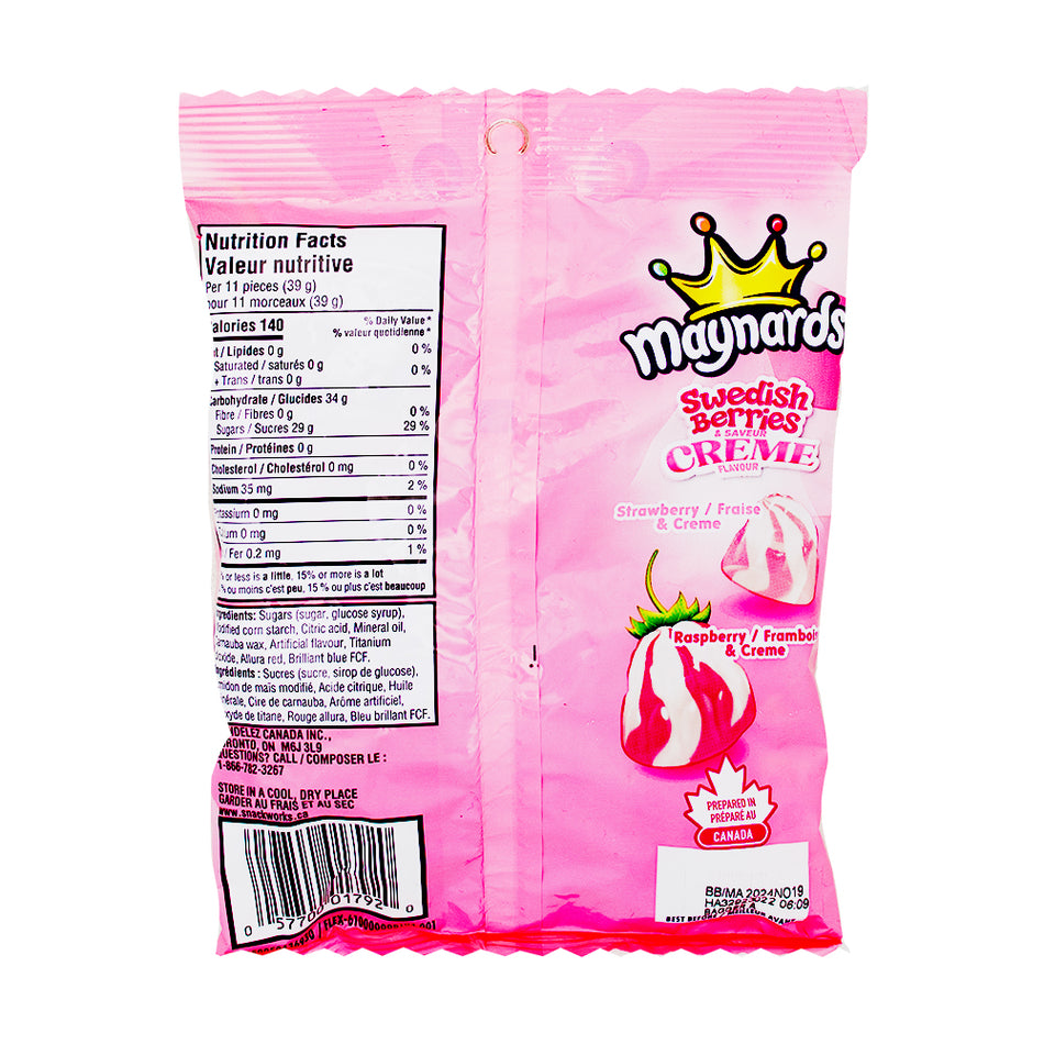 Maynards Swedish Berries & Creme 154g - 12 Pack Nutrition Facts Ingredients