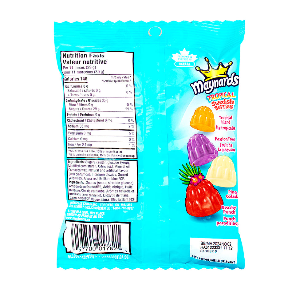 Maynards Tropical Swedish Berries Candy 154g - 12 Pack Nutrition Facts Ingredients