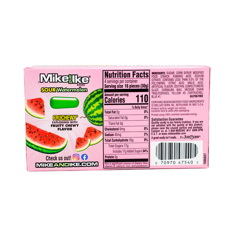 Mike and Ike Sour Watermelon 120g - 12 Pack  Nutrition Facts Ingredients
