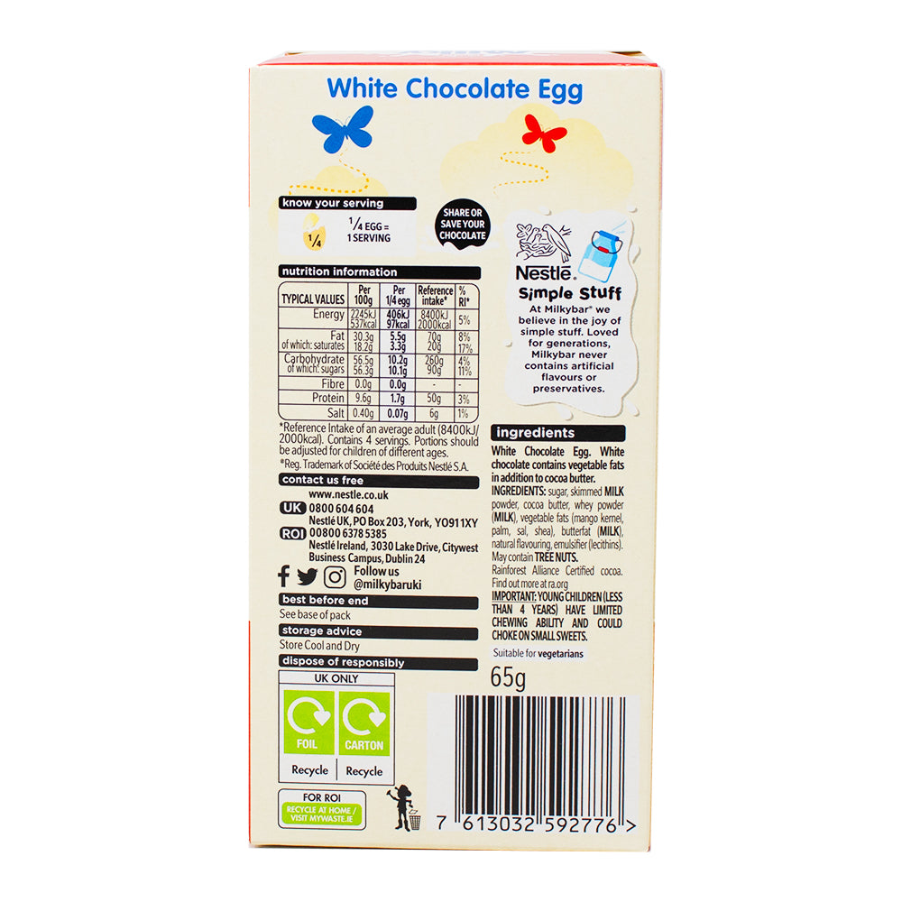 Milkybar White Chocolate Egg (UK) 65g - 12 Pack   Nutrition Facts Ingredients