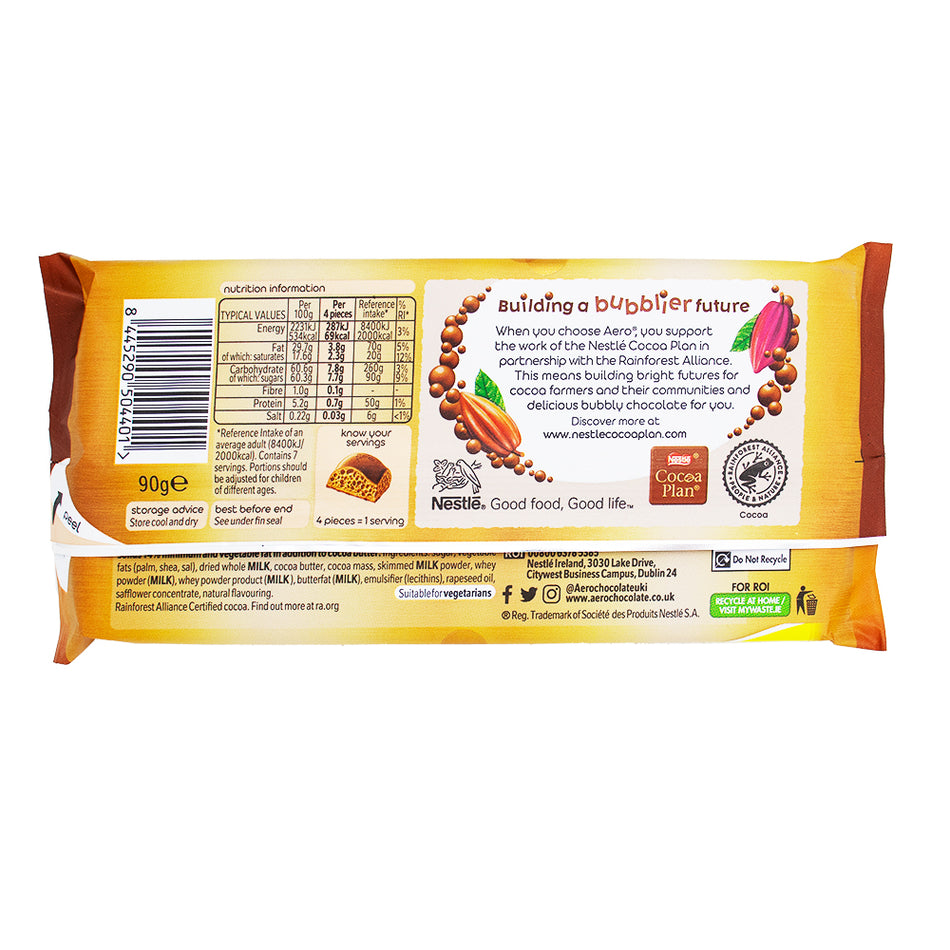 Aero Honeycomb (UK) 90g - 15 Pack Nutrition Facts Ingredients