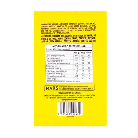 Snickers Passionfruit Mousse (Brazil) 42g - 20 pack  Nutrition Facts Ingredients