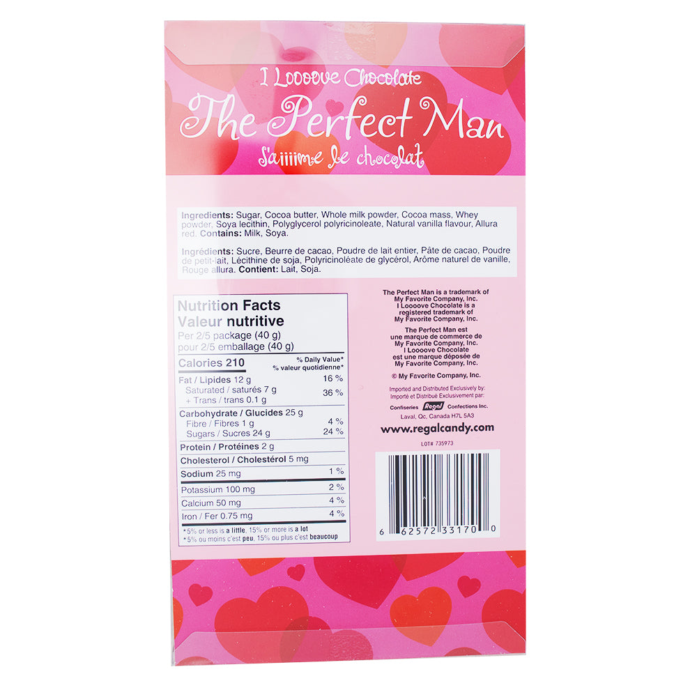 The Perfect Man Valentine's Milk Chocolate 100g - 12 Pack Nutrition Facts Ingredients