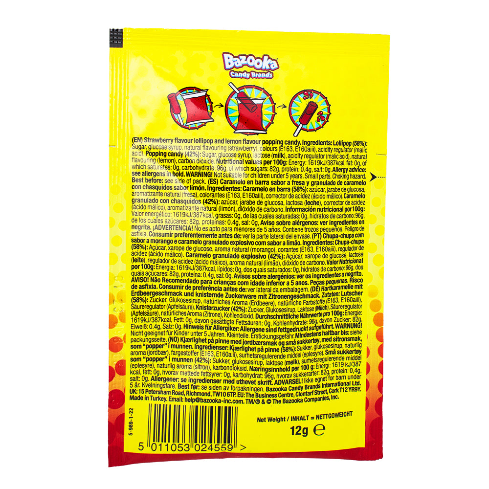 Push Pop Dipperz (UK) 12g - 48 Pack Nutrition Facts Ingredients - British Candy - Lollipop - Popping Candy - Wholesale Candy - Candy Store - Bazooka Joe