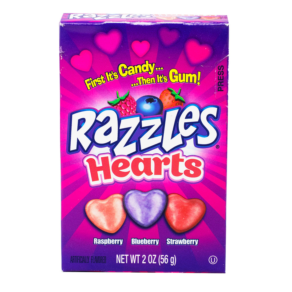 Razzles Hearts 2oz - 24 Pack - Razzles Candy - Candy Store - Retro Candy - Valentine's Day