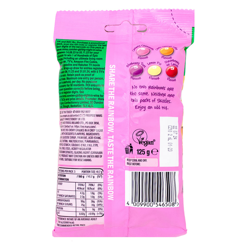 Skittles Desserts (UK) 125g - 12 Pack Nutrition Facts Ingredients - Skittles - Skittles Candy - Skittles Desserts