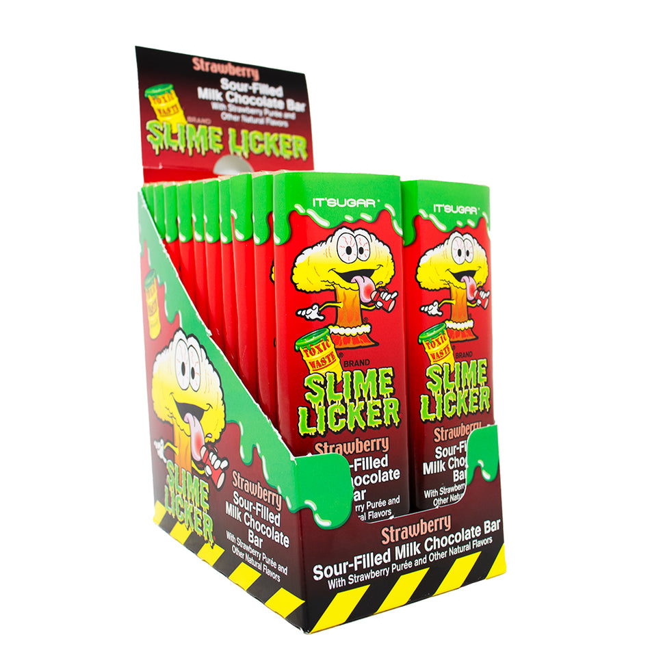 Toxic Waste Slime Licker Chocolate Bar Strawberry 1.75oz - 24 Pack - Slime Lickers - Candy Store - Sour Candy - Chocolate Bar