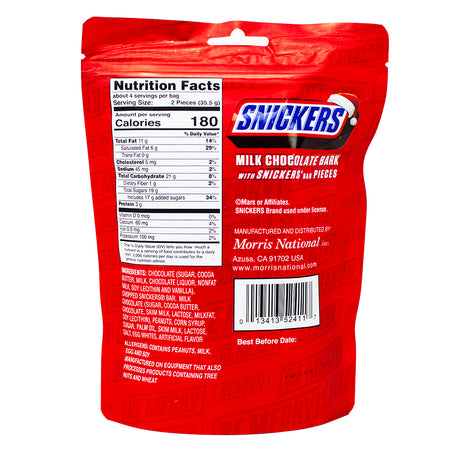 Snickers Chocolate Bark - 12 Pack Nutrition Facts Ingredients